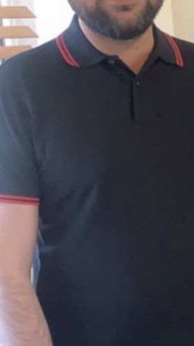 Customer photo review of Mens Tipped Short Sleeve Polo Shirt - Black/Red