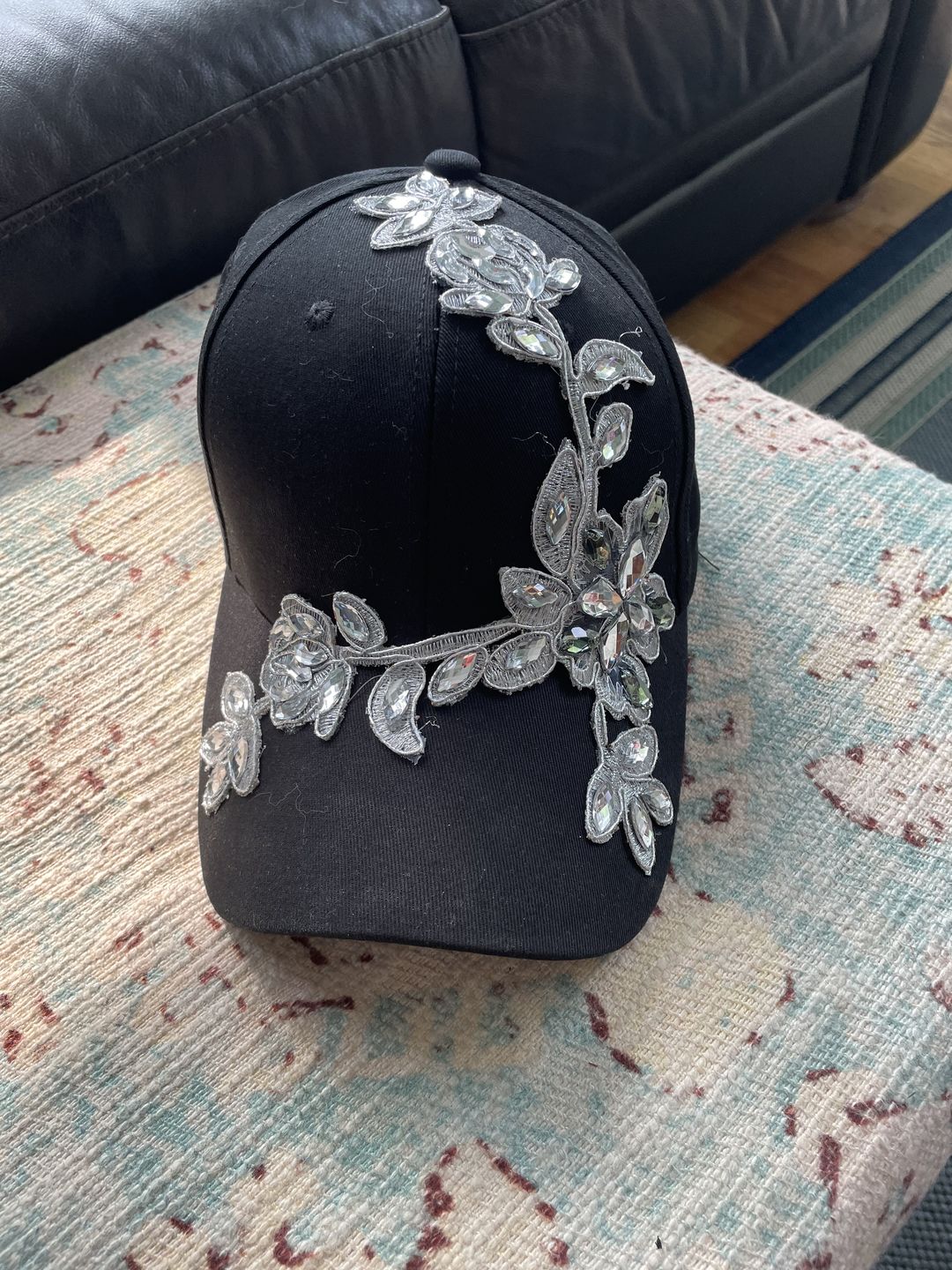 Customer photo review of Flora Rhinestone Hat in Black