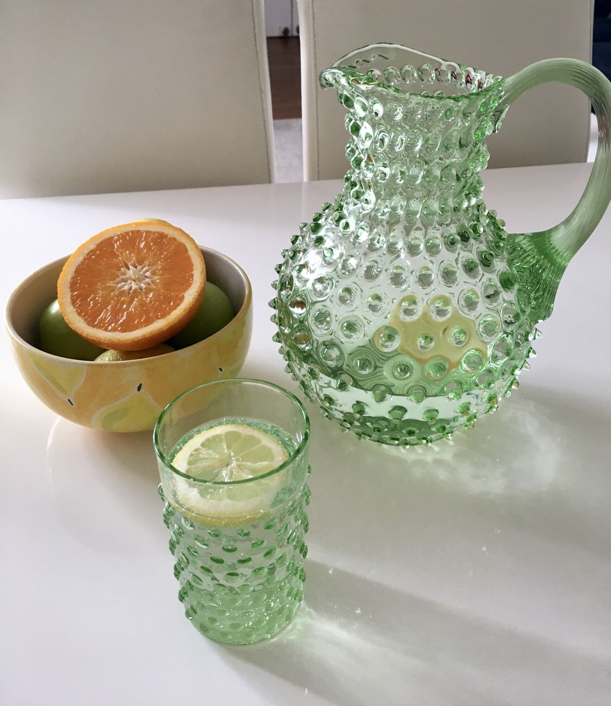 Customer photo review of Light Green Hobnail Tumblers