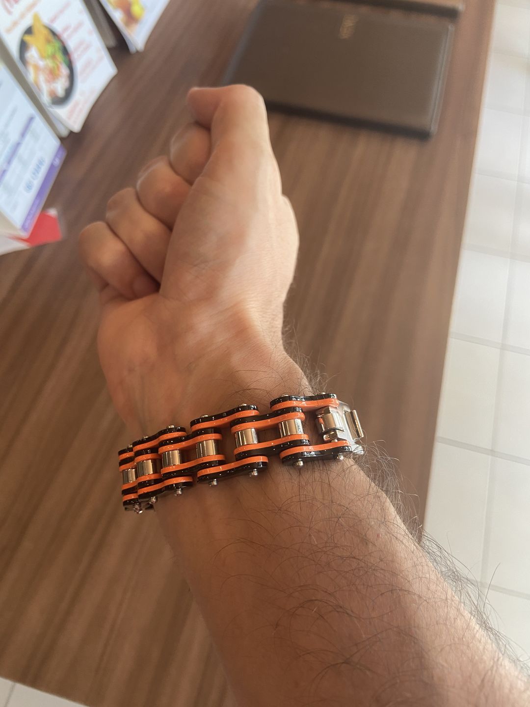 Customer photo review of Cycolinks Punk Orange Mens Bike Chain Bracelet