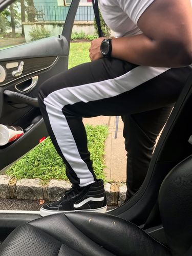 Customer photo review of Outside Solid One Stripe Track Pants (Black - White)