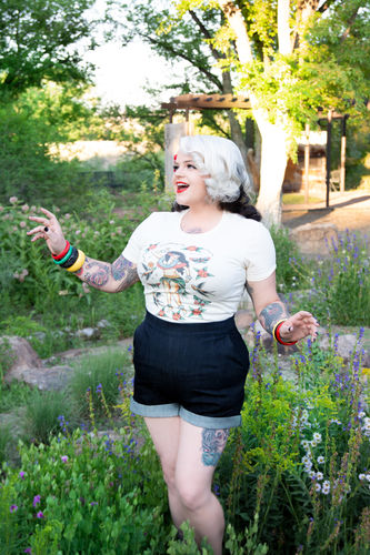 Customer photo review of Vixen Shorts in Blue Denim - Vixen by Micheline Pitt