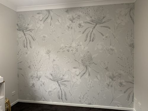 Customer photo review of Grey Banksia Wallpaper Mural
