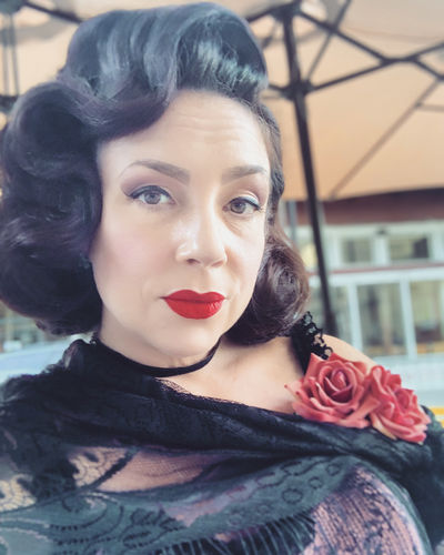 Customer photo review of PRE ORDER - Vixen Bustier Crop Top in Peach and Black Lace - Vixen by Micheline Pitt