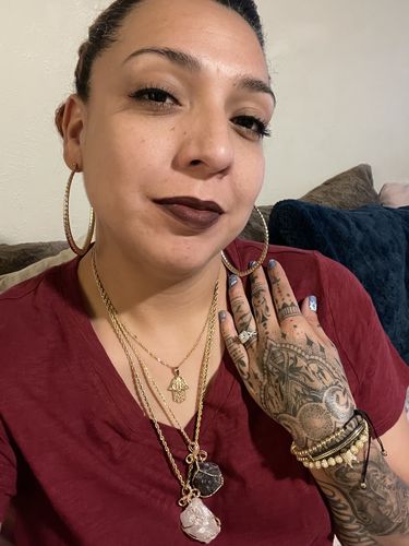 Customer photo review of Raw Amethyst/Rose Quartz Necklace