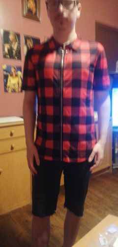 Customer photo review of Men's Fashion Slim Zip Lapel Check Printed Shirt