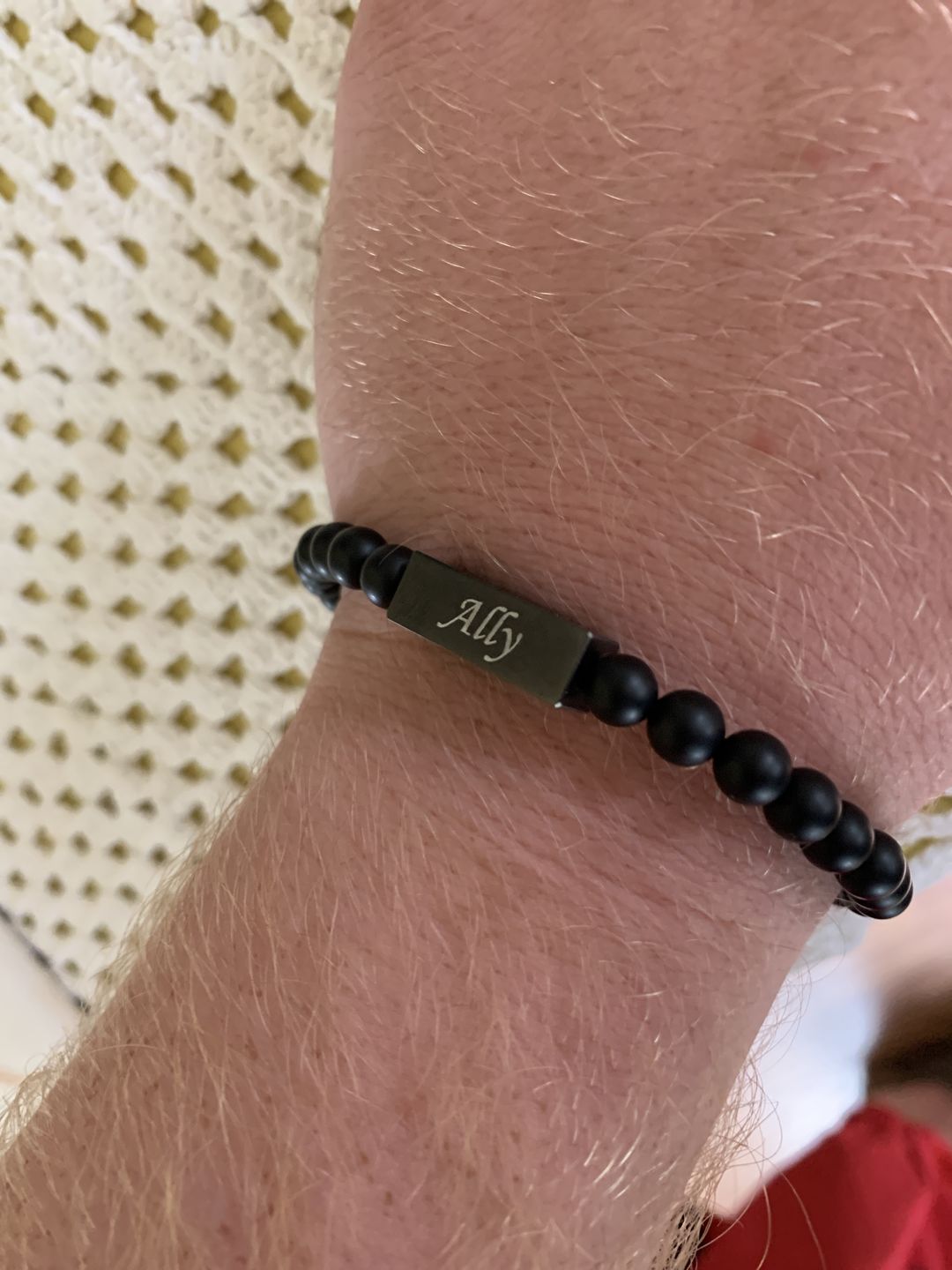 Customer photo review of 6mm Black Matte Onyx Bead Engravable ID Bracelet
