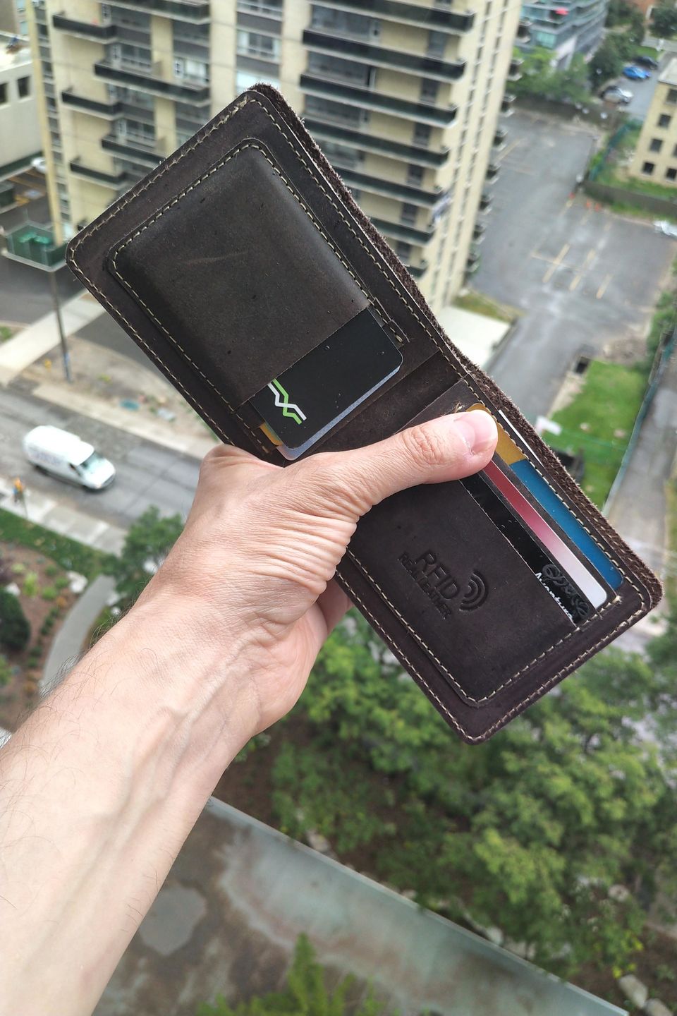 Customer photo review of Brown Full Grain Leather Minimalist Wallet