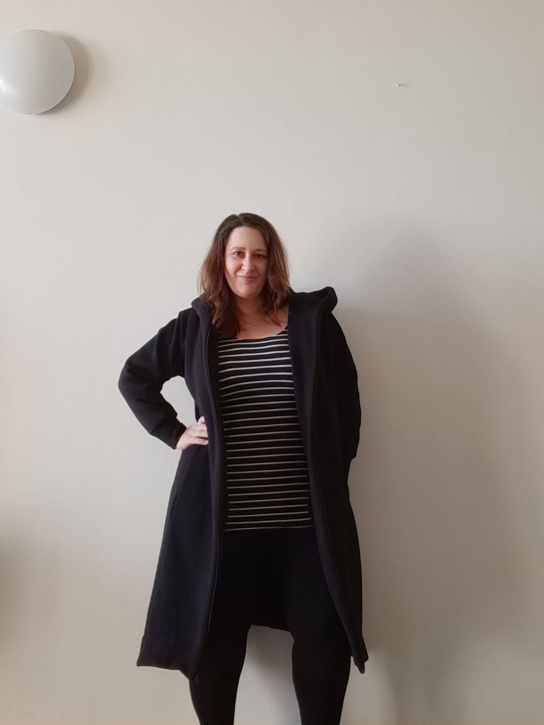 Customer photo review of Black Warm Oversized Quilted Hoodie Sweatshirt  with Long Sleeves and Front Zipper