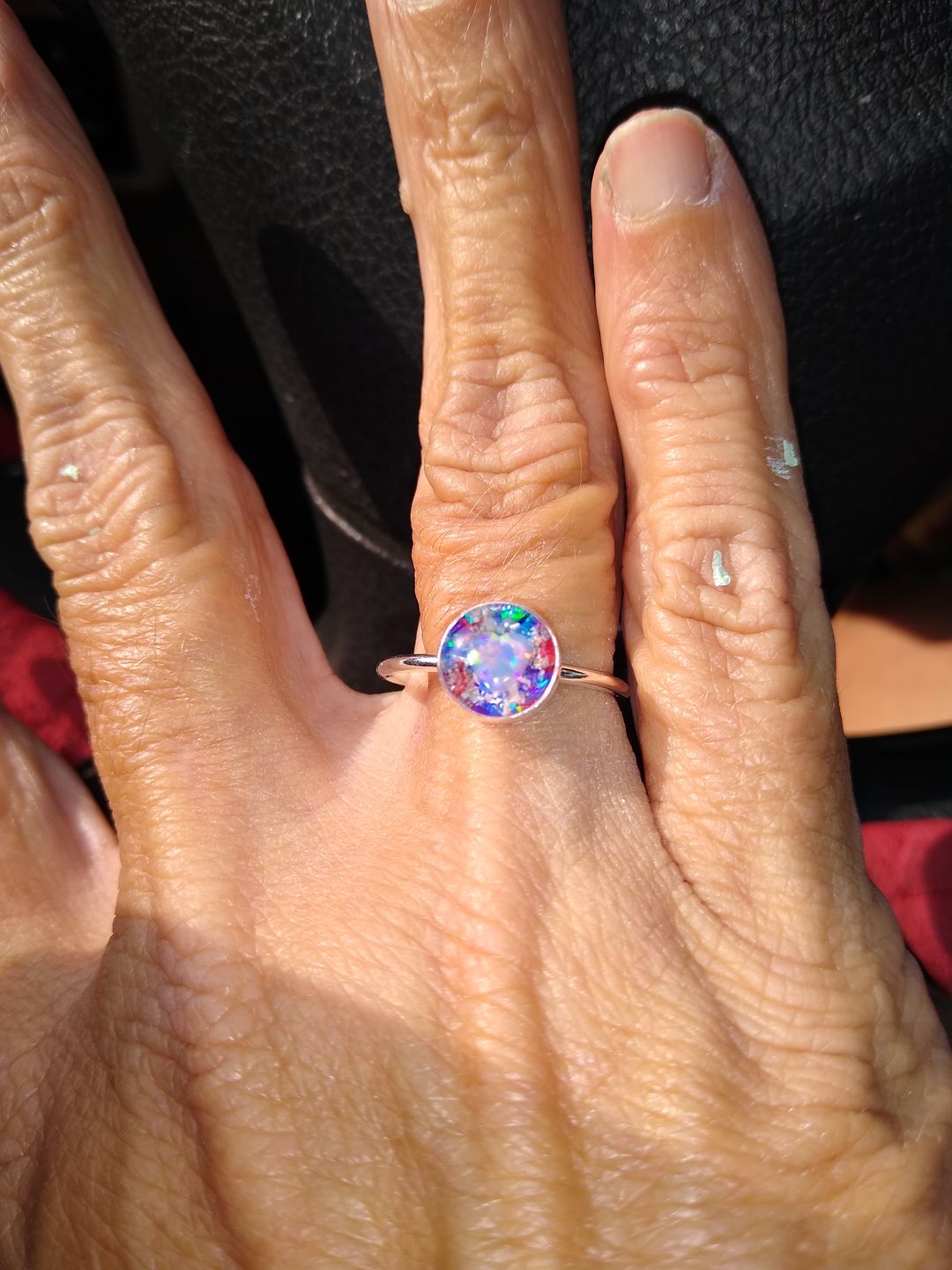 Customer photo review of Opal Heart Ring with Cremation Ashes