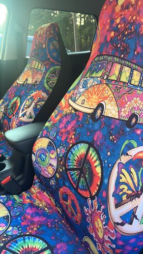 Customer photo review of Hippie Peace Colorful Car Seat Covers Custom Car Accessories