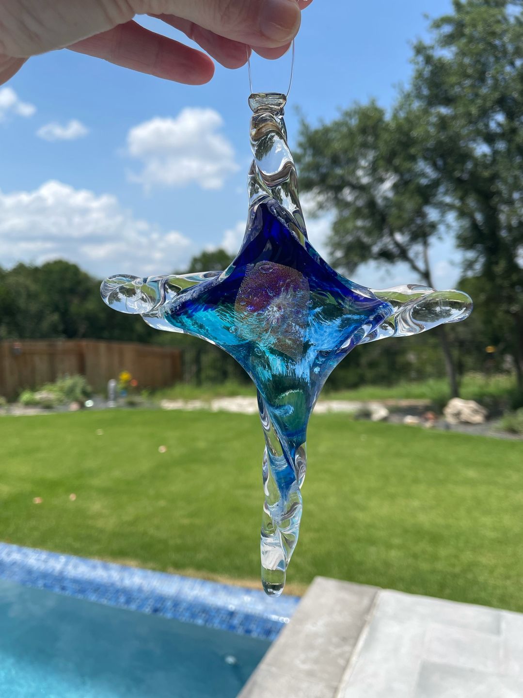 Customer photo review of Dichroic Starfish Suncatcher with Infused Cremains