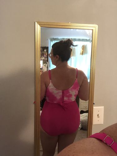 Customer photo review of The Lounger Top | Tie Dye Neon Pink