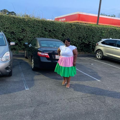 Customer photo review of Fluttered Pink & Green Dress- ships by July 8th