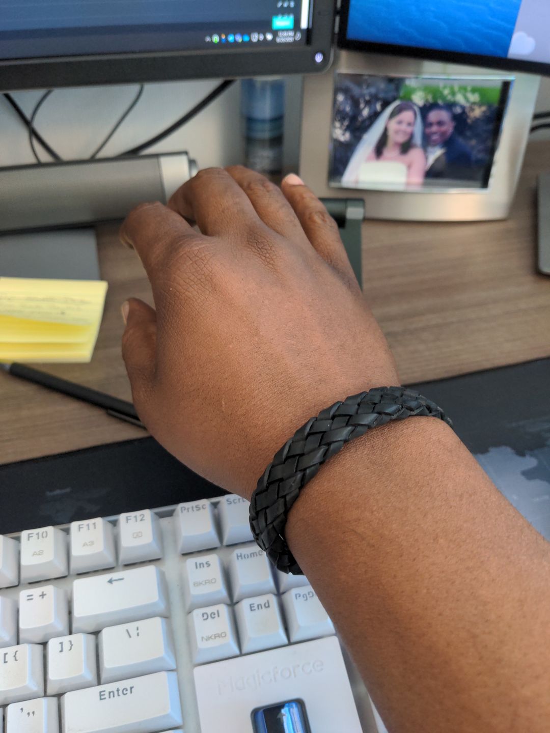 Customer photo review of Black on Black Braided Italian Leather Engravable Bracelet
