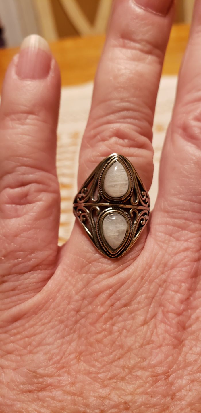Customer photo review of Natural Rainbow Moonstone Ring