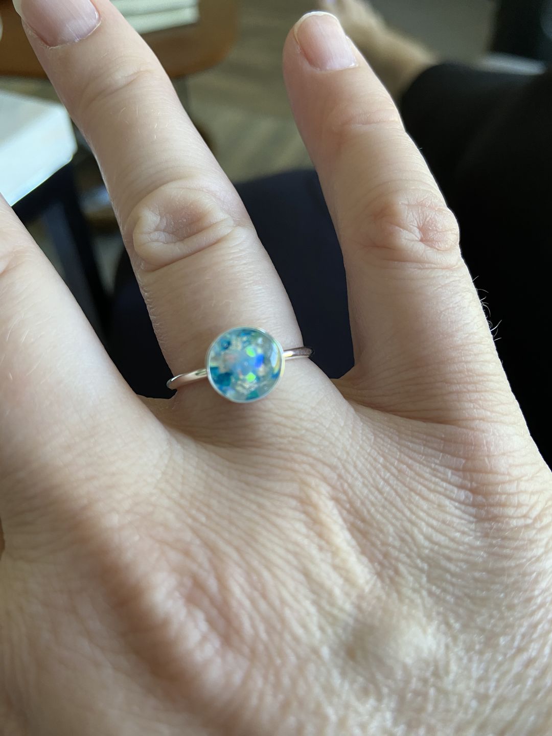 Customer photo review of Opal Heart Ring with Cremation Ashes