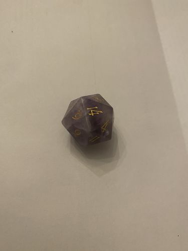 Customer photo review of URWizards D20 Engraved Purple Fluorite Gemstone D20 Dice - Dungeons and Dragons D20, RPG Game DND