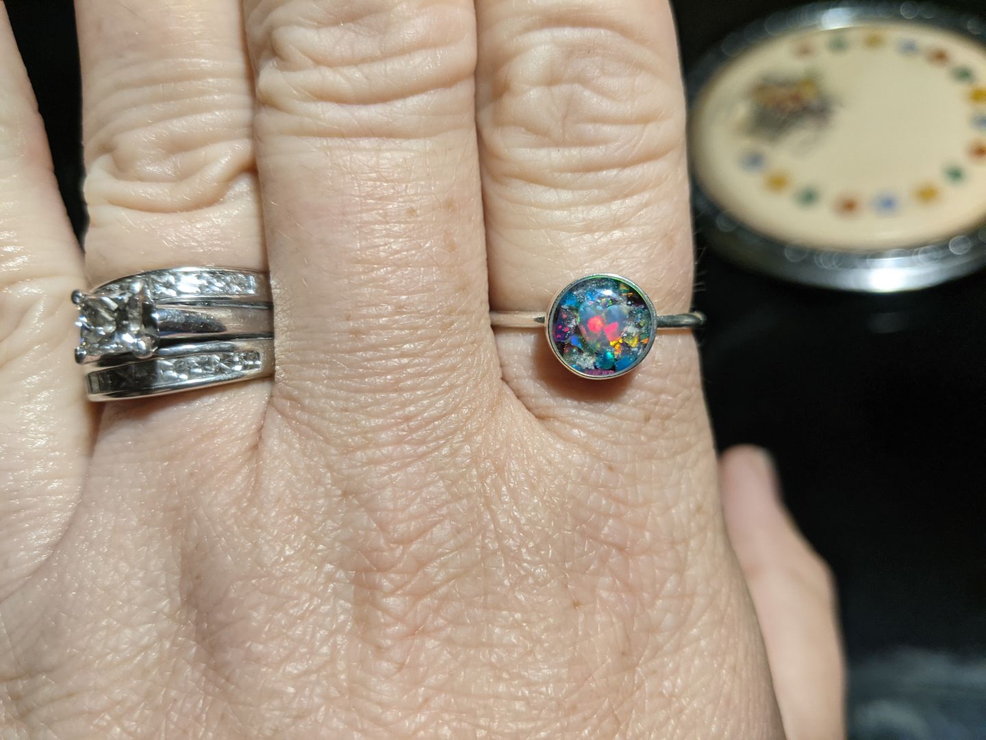 Customer photo review of Opal Heart Ring with Cremation Ashes