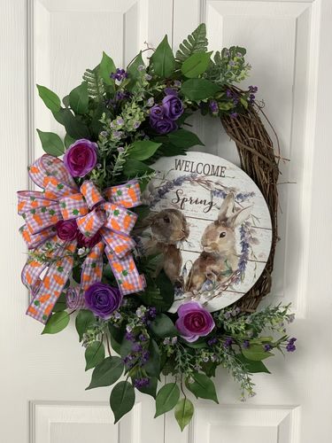Customer photo review of 12"Dia Welcome Spring Rabbits White/Purple/Brown MD0577