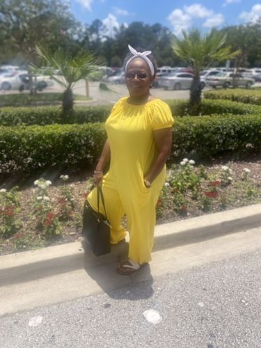 Customer photo review of Plus Size Solid Off The Shoulder Pocket Jumpsuit