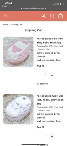 Customer photo review of Personalised Pink Frilly Bling Baby Bean Bag