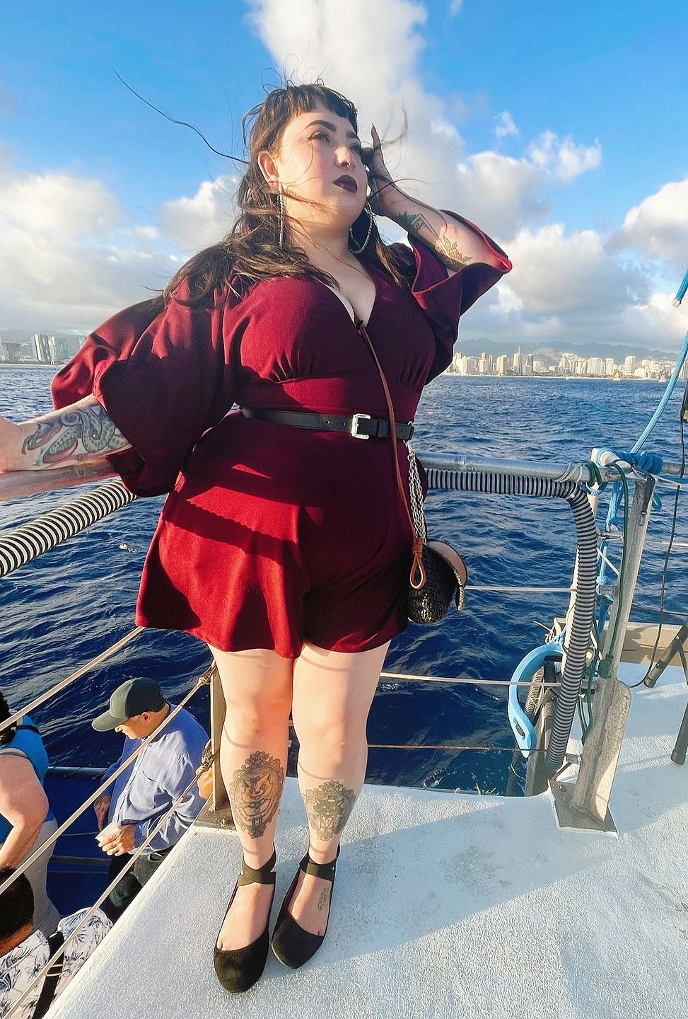 Customer photo review of Black Widow Tap Shorts in Oxblood