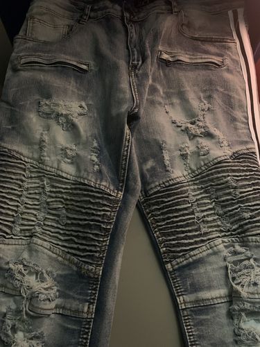 Customer photo review of Triple Stripe Skinny Fit Denim (Light Indigo Blue-White)