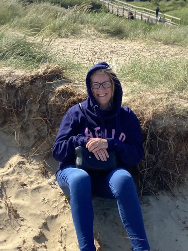Customer photo review of Navy Pink Hello Cowl Neck Hoodie