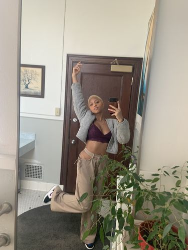 Customer photo review of High waisted hollow out pant (Khaki_S is on pre-order)