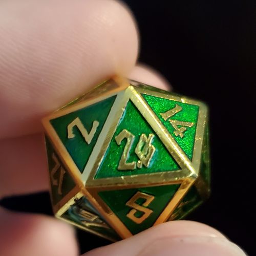 Customer photo review of ELDER RUNES EMERALD AND GOLD METAL SET