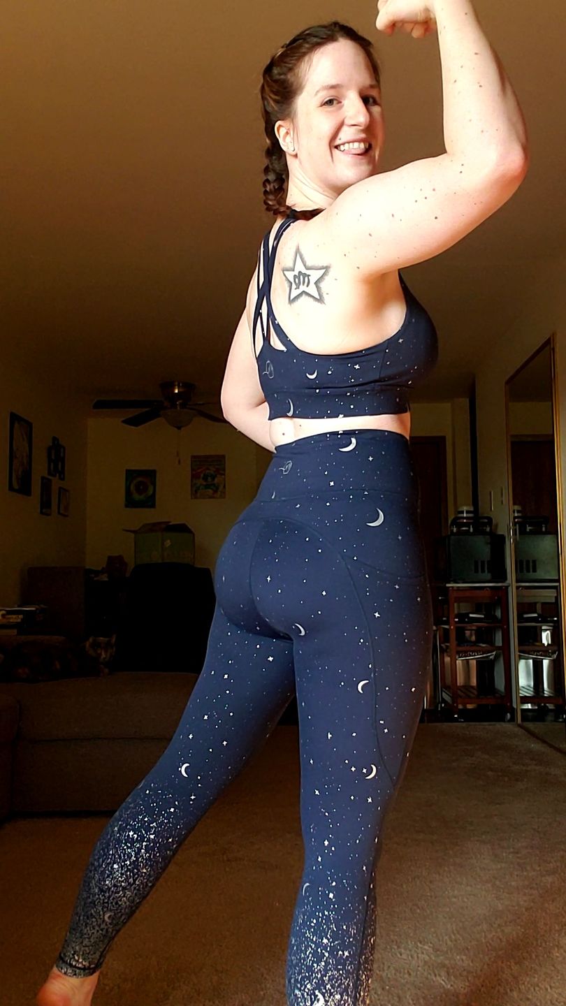 Customer photo review of Criss Cross Sports Bra - Navy Moons | MT SPORT