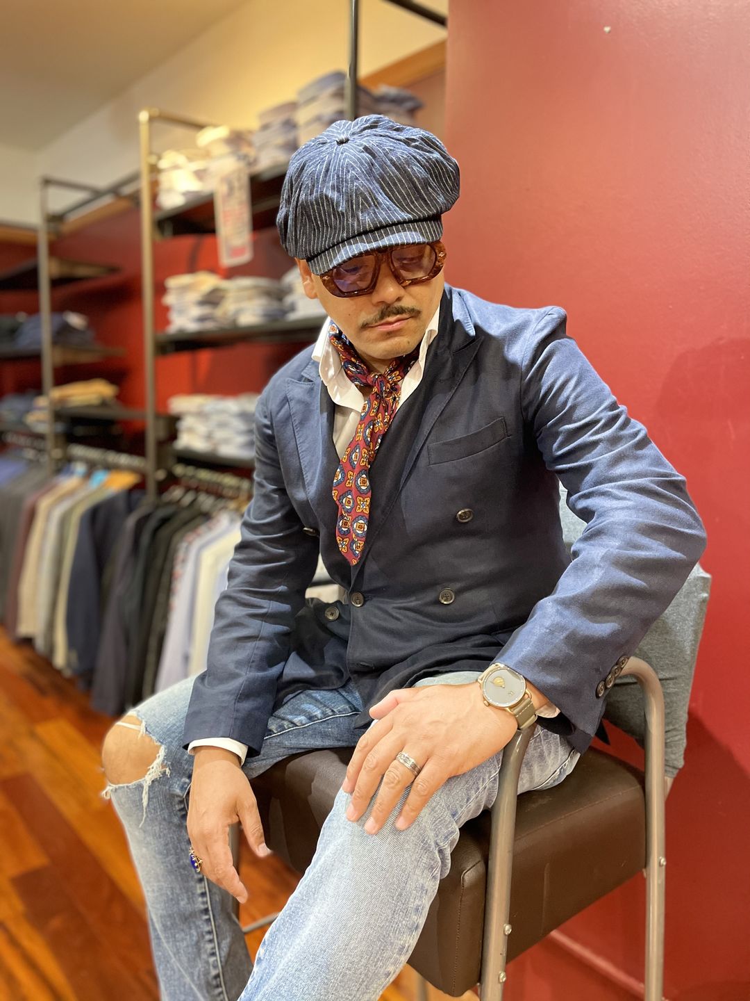 Customer photo review of Striped Denim Newsboy Cap