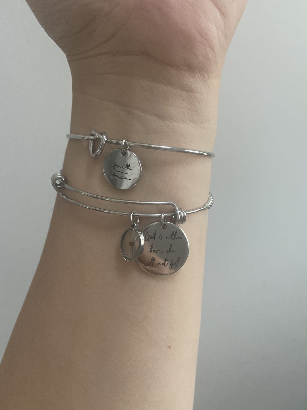 Customer photo review of God is Within Her, She Will Not Fail Bracelet