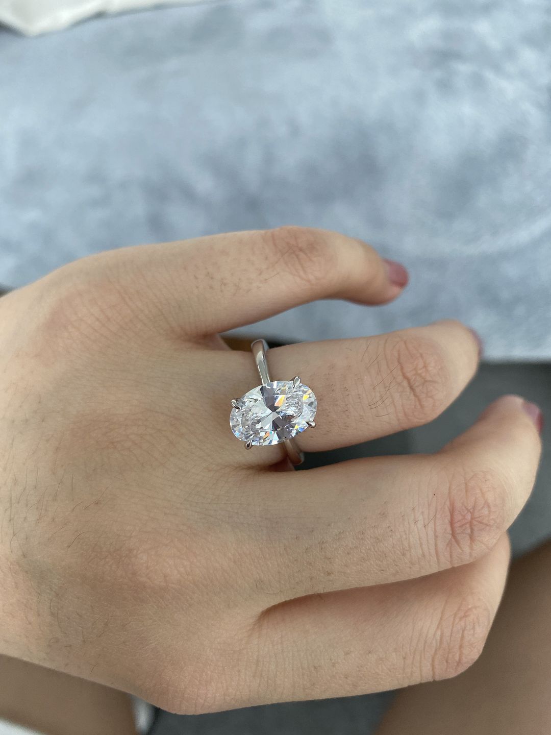 Customer photo review of S925 3.5 Carat Oval Cut Hidden Halo Engagement Ring In Sterling Silver Daily Wearable Ring