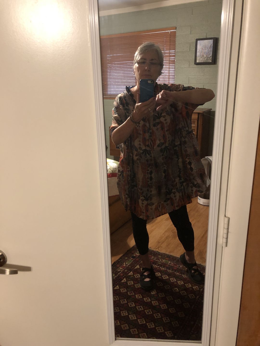 Customer photo review of Ramie Vintage Women Print Casual O-neck Loose Shirt