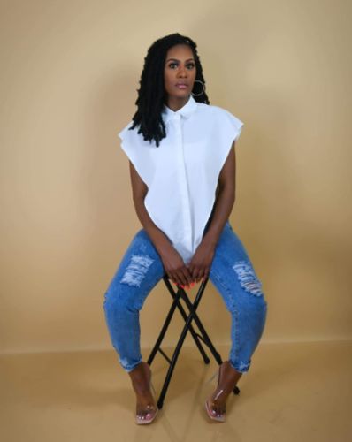 Customer photo review of Solid Color Stylish Single Breasted Blouse