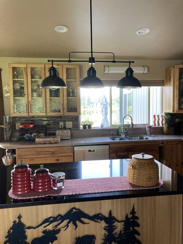 Customer photo review of Industrial 3-light Island Pot Lid Pendant