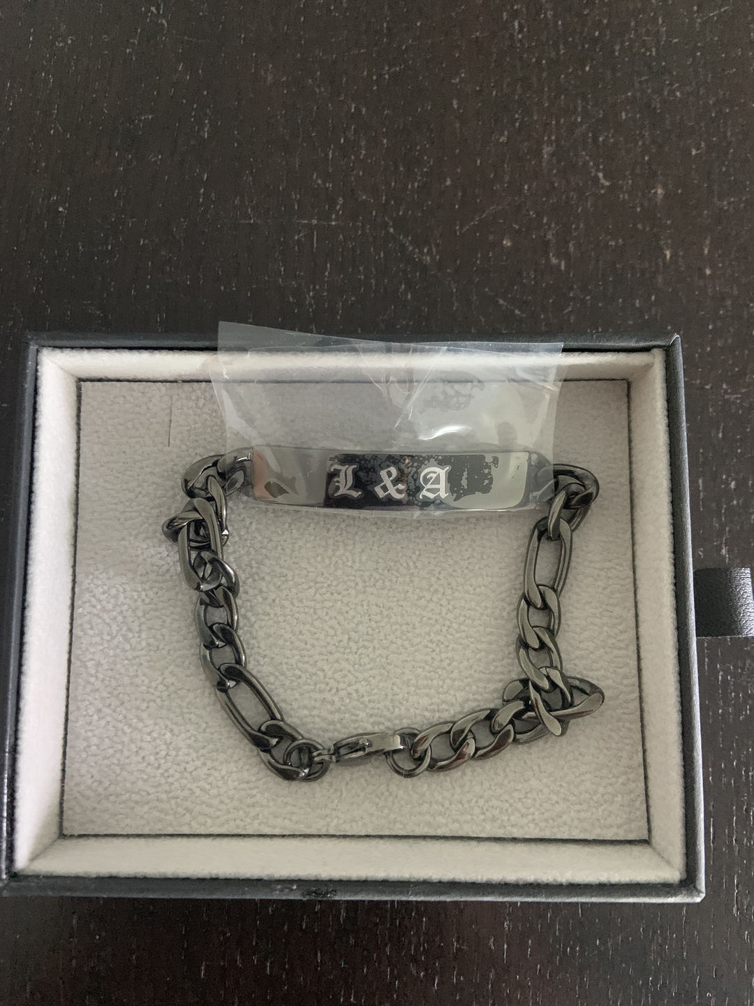 Customer photo review of 7mm Stainless Steel Figaro Link Engravable ID Bracelet