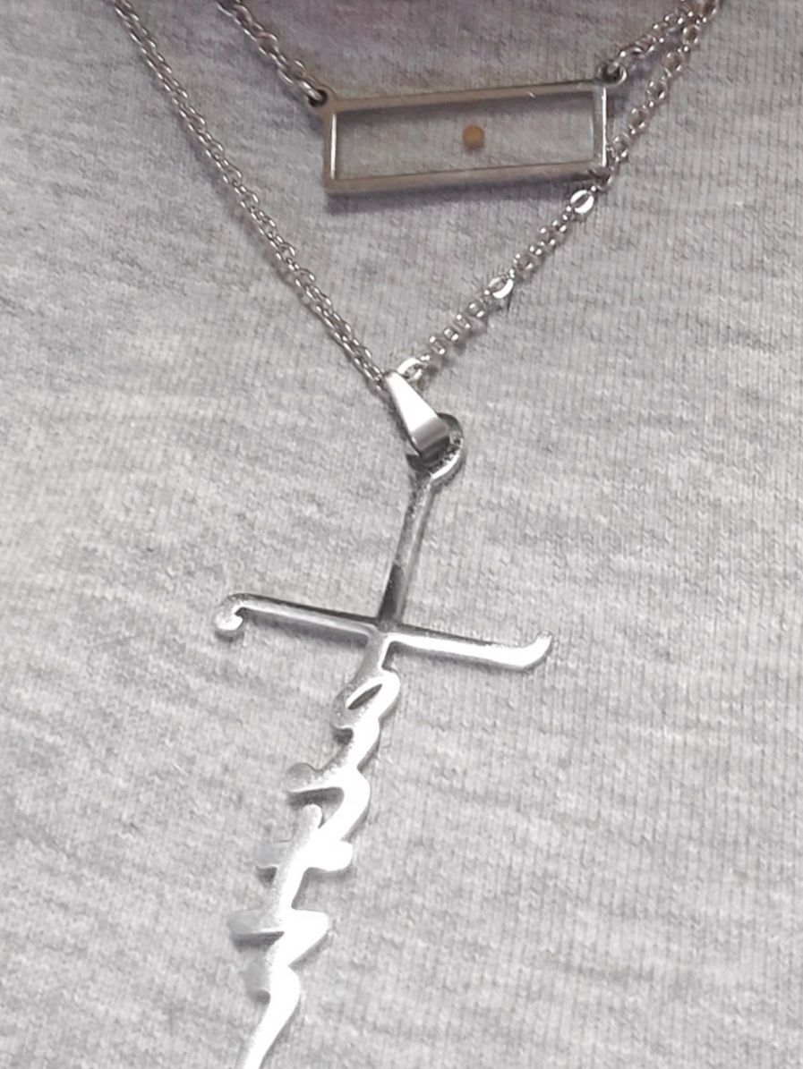 Customer photo review of Mustard Seed of Faith - Bar Necklace