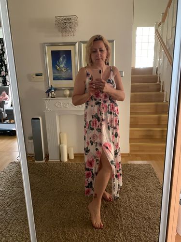 Customer photo review of Floor-Length Split V-Neck Sleeveless A-Line Women's Dress