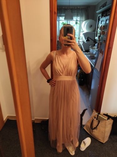 Customer photo review of Kahli V-neck Chiffon Pink Sheer Dress