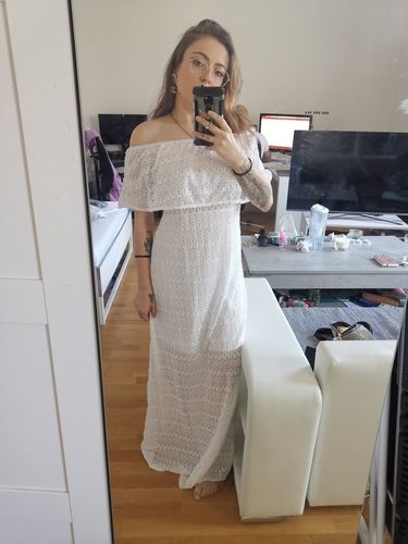 Customer photo review of Floor-Length Half Sleeve Off Shoulder Falbala Plain Maxi Dress