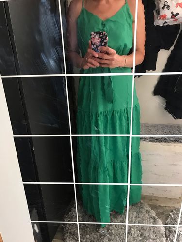 Customer photo review of Lace-Up Sleeveless V-Neck Floor-Length Plain Women's Dress