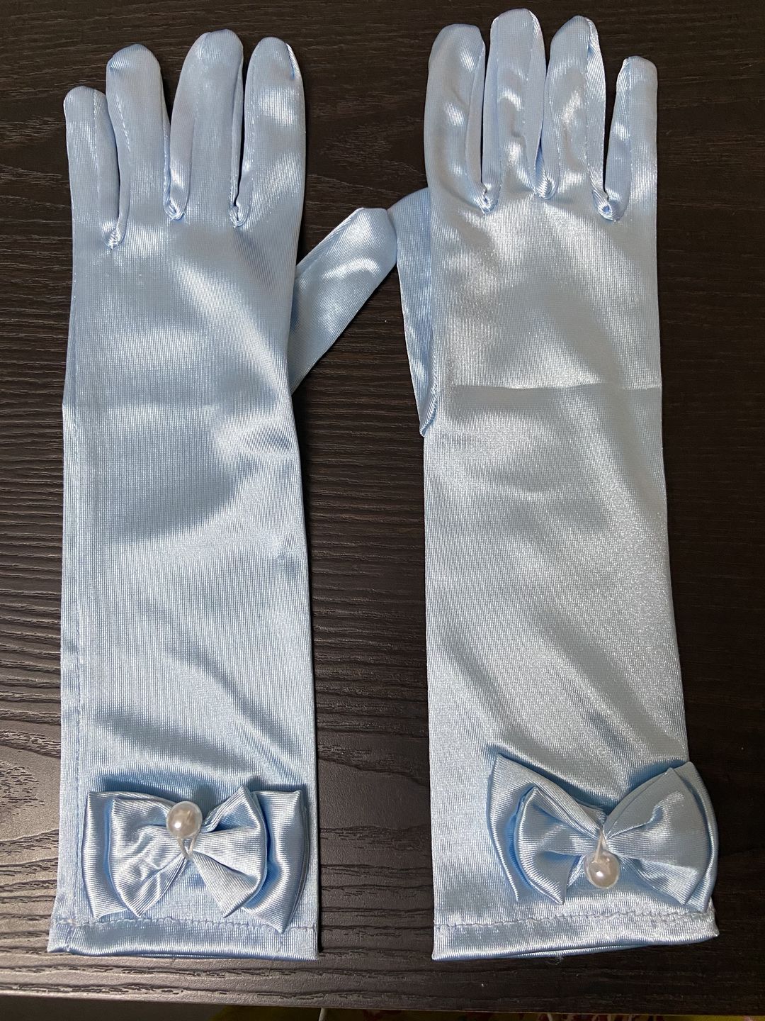 Customer photo review of Satin Gloves Princess Dress Up Bows Gloves Long Gloves for Party(Light Blue)