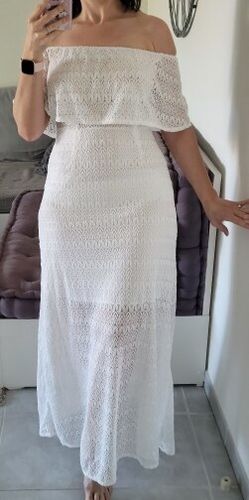 Customer photo review of Floor-Length Half Sleeve Off Shoulder Falbala Plain Maxi Dress