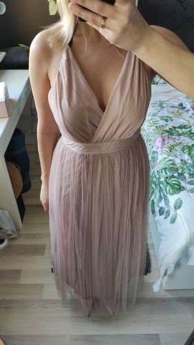 Customer photo review of Kahli V-neck Chiffon Pink Sheer Dress