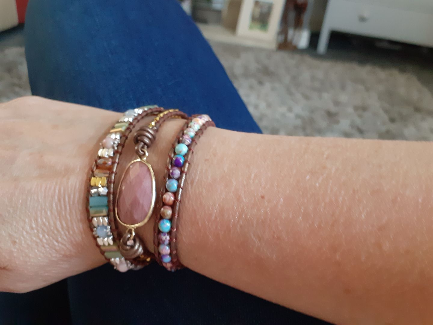 Customer photo review of Natural Rhodonite & Jasper Wrap Bracelet