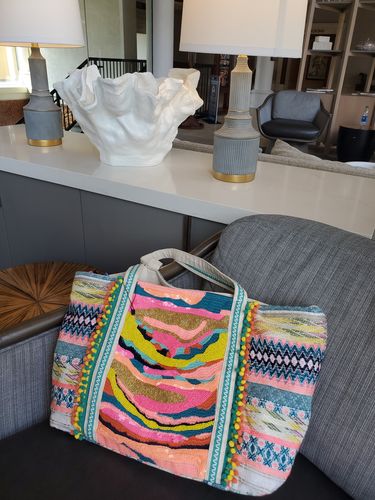 Customer photo review of Daphne Embellished Multi-colored Hand Beaded Tote