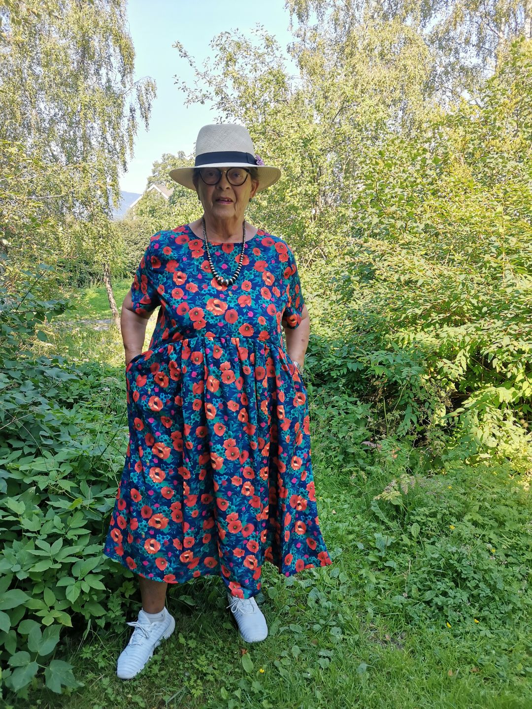 Customer photo review of Plus Size - Floral Print Cotton Linen Loose A-Line Dress